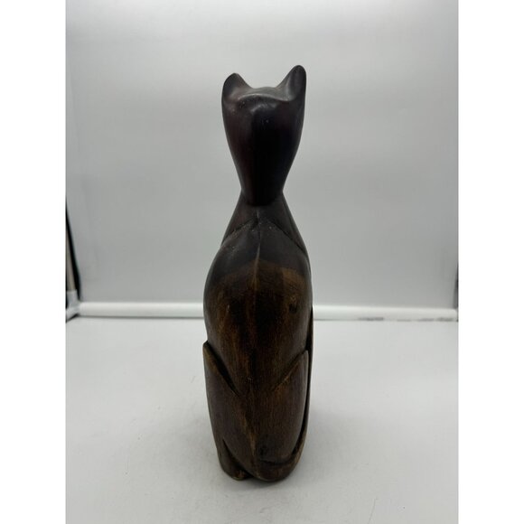 Vintage MCM Tall Solid Wood Carved Cat Statue Figure 12 Inch-AS IS - Picture 5 of 8